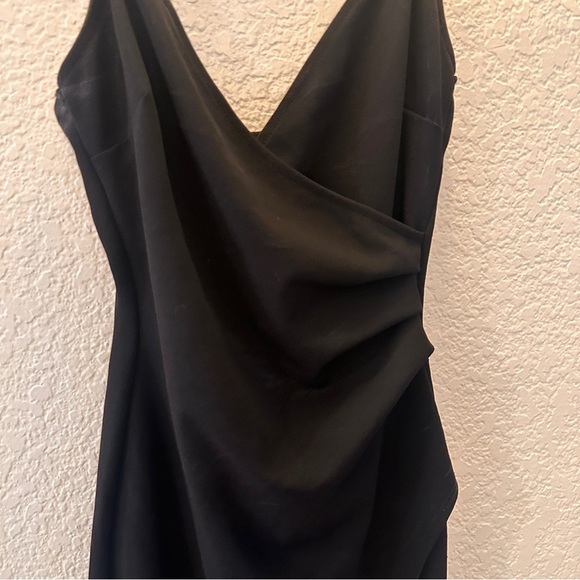Classic Black Formal Maxi Dress XS Spaghetti Straps Ruched Front Elegant Gown - Picture 2 of 11